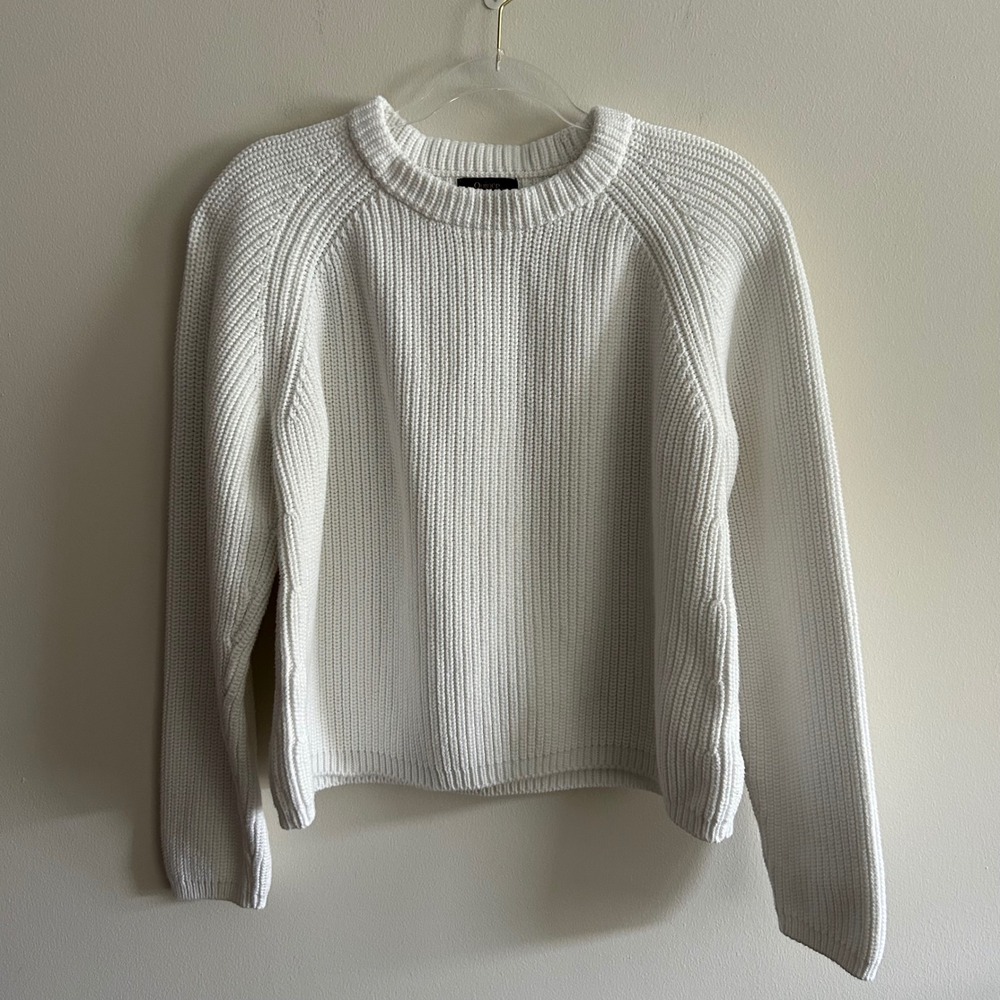 Quince Fisherman Crew Sweater Ivory XL Organic Cotton Ribbed Knit LB24637